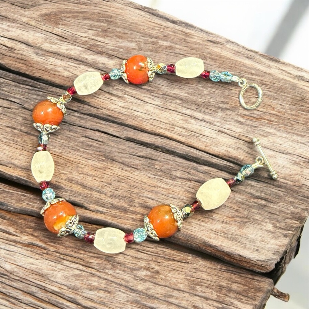 Handcrafted Quartz & Red Agate Beaded Bracelet - Picture 5 of 6
